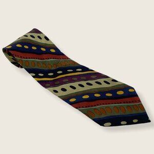 Consenso Milano 100% Silk Tie Multicolor Print Made In Italy Polka Dot Blue Plum